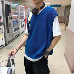 HEARUJOY - Men's Clothing Sleeveless Vest Blue Waistcoat Knit Sweater Male V Neck Red Thick Winter Sheap High Quality Replica Street Ugly A