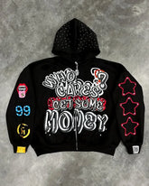 HEARUJOY - Y2k Retro Classic Clothing Gothpunk Hip-hop Rock Oversized Sweatshirt Men Y2k American Street Trendy Zipper Hoodie Women