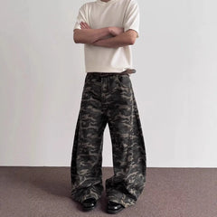 HEARUJOY - Men's Camouflage Straight Denim Trousers American Fashion Trend High Street Loose Casual Breathable Niche Summer Men's Bottoms