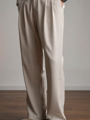 HEARUJOY - Loose Straight Leg Suit Pants Men's Casual Trousers Spring Autumn f Elastic Waist Drapey Vintage Simple Cool Leisure West