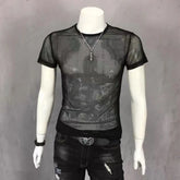 Hearujoy New Men's T-shirt Trend Breathable Mesh Hollow Slim Fit Bottoming Sweatshirt Male Fitness Sports Quick-drying Short-sleeved Top