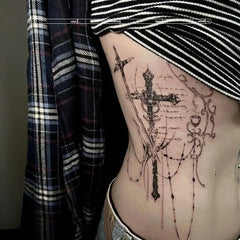 YICKYUE - Herbal Cross Tassel Temporary Tattoo for Woman Sexy Chain Fake Tattoo Punk Art Tattoo Sticker Waterproof Y2K Tatuajes Temporales