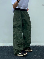 Hearujoy Spring Cargo pants New Popular Rice White Multi-pockets Overalls Harajuku stays Men Loose Casual Trousers Straight Mopping Pants