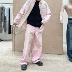 Hearujoy Streetwear Gradient Color Washed Pink Dirty Jeans for Men and Women Straight Casual Baggy Denim Trousres Oversized Loose Cargos