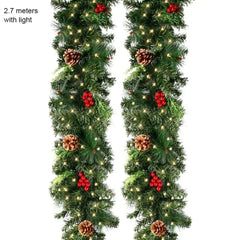 YICKYUE - Christmas Garland Artificial Rattan with LED, Red Berries, Pinecones, Xmas Wreath for Home Tree Door, New Year Decoration