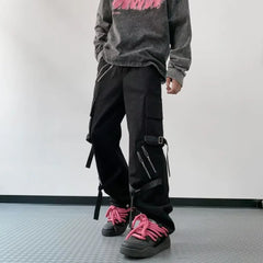 Hearujoy Techwear Cargo Pants Men Hippie Punk Black Trousers Male Hip Hop Harajuku Zipper Darkwear Loose Casual Streetwear