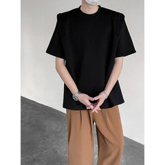 HEARUJOY - Summer Shoulder Pad T Shirt Men Fashion Black White Short Sleeved T-shirt Men Streetwear Korean Loose Casual T Shirt Mens Top