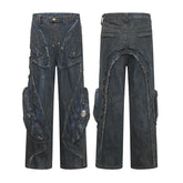Hearujoy High Street Vintage Washed Pockets Baggy Denim Trousers for Men and Women Straight Ropa Hombre Jeans Oversized Casual Cargos