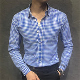 HEARUJOY - Men's Black White Small Checkered Long Sleeve Shirt Slimming Versatile Slim Fit All Season Spring Top