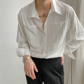 Hearujoy Men's Luxury Suit Collar Texture Shirt Vintage Casual Drapped Solid Color Button-down Long Sleeve Shirts for Men Spring Clothing