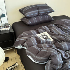 YICKYUE - Striped Series Bedding Set Duvet Cover Sheet Pillowcases Bedroom Linen Set Soft Skin-Friendly Checkered Home Bed Set