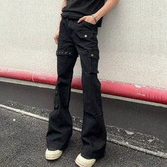 HEARUJOY - Summer New Men's Solid Color Straight Jeans American Retro Fashion Trend High Street Hip Hop Loose Breathable Men's Bottoms