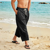 Hearujoy Cotton Linen Pants for Men Streetwear Joggers Summer Khaki Black Cropped Trousers Male Loose Causal Beach Breathable
