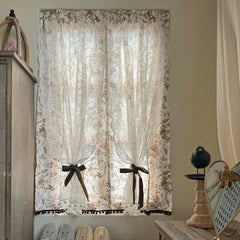 YICKYUE - Retro White Ventilate Curtain Double-Layer Pure Cotton Kitchen Door Curtains Cafe Living Room Window Kitchen Half Curtain Decor