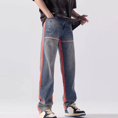 Hearujoy Autumn Fashion Contrast Color Trend Striped Pants Men Hip Hop Y2k Jeans American High Street Loose Straight Casual Trousers