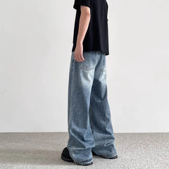 HEARUJOY - Men's Solid Color Straight Jeans American Retro Fashion Trend Street Hip Hop Loose Breathable Daily Summer Men's Bottoms