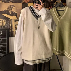 HEARUJOY - Lazy Style V-Neck Knitted Sweater Vest Top for Men And Women Spring Autumn College Style M to XXL Sizes Available