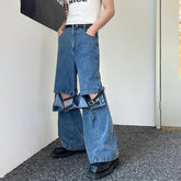 Hearujoy Belt Male Jeans Personalized Buckle Design Patchwork Washed Solid Color Men's Denim Pants Spring Stylish 9A8918