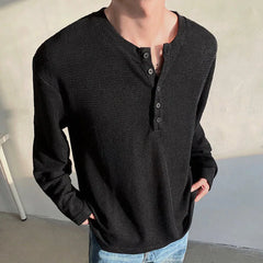 HEARUJOY - Spring Long Sleeved T-shirt Men Fashion Black Gray Casual T Shirt Men Streetwear Korean Loose Round Neck T Shirt Mens Top M-3XL