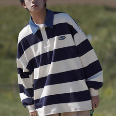 HEARUJOY - Fashion Retro Casual Sweatshirt Fashion Long Sleeve Casual 2XL Men Striped Sweatshirt Comfortable Fit Fashion Vintage Design
