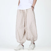 HEARUJOY - Men Casual Harem Pants Man Stripe Loose Jogging Pants Male Streetwear Cotton Linen Trousers Man Harajuku Wide Leg Pants
