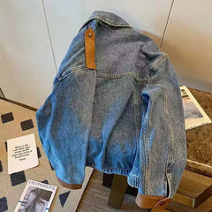 YICKYUE - American Retro Denim Jacket Men High Street Patchwork Long Sleeved Loose Denim Cowboy Coat Autumn Winter Fashion Top Streetwear