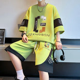 HEARUJOY - Fashion New Men's Sports Wear Summer Men's Sports Wear Print Short sleeved T-shirt+Shorts Quick Drying 2-piece Set
