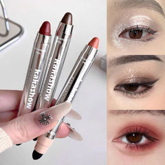 YICKYUE - Metallic Glitter Eyeshadow Stick Matte Red Waterproof Shimmer Lying Silkworm Long Lasting High Gloss Pearlescent Eyeshadow Pen