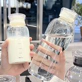 YICKYUE - 300/500/750ml Large Glass Water Bottle with Straw 2 Lids Clear Kawaii Drinking Bottle Leakproof Iced Coffee Cup for Woman Girl