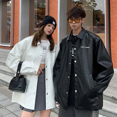 Hearujoy New Alphabet Leather Jacket Men's Spring and Fall Tide Senior Sense of Fashion American Pu Leather Biker Suit Pilot Jacket Men