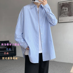 HEARUJOY - Striped Shirt Men Oversized Fashion Society Mens Dress Shirt Korean Loose Long Sleeved Shirt Mens Casual Shirts Large Size 5XL