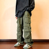 Hearujoy Cargo Pants Multi-pockets Tooling Pant Harajuku Men's Vintage Loose Wide Leg Pants Streetwear Casual Hip-hop Mopping Trousers