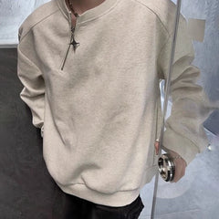 HEARUJOY - Men Sweatshirt Side Zip Casual Tshirt Autumn Streetwear Fashion Trend Youth All-Match Daily Long-Sleeved Top Male Men'S Clothing