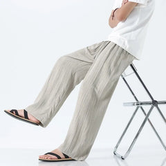 HEARUJOY - Mem Cotton Linen Pants Mens Summer Casual Straight Leg Wide Leg Pants Men Breathable Women Loose Trousers