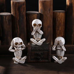 YICKYUE - 3pcs Baby Skulls Statue See No Evil Hear No Evil Speak No Evil Resin Funny Skull Office Desktop Ornaments Bookshelf Home Decor