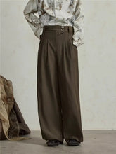 HEARUJOY - Mens Wide Leg Pants Retro Simplicity High Waisted Fashion Straight Leg Suit Trousers Button Trend Solid Pantalones Thin