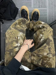 Hearujoy Snake Animal Print Camouflage Pants for Men Wide Leg Jeans Demin Trousers Male Streetwear Hip Hop Vintage Casual