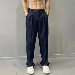 Hearujoy Mens Trendy Drapey Thin Loose Slimming Wide-Leg Pants Gender-Neutral Casual Solid Color Ice Silk Suit Straight Pants Unisex