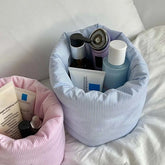 YICKYUE - Item Organization Striped Makeup Bag Makeup Brush Storage Large Capacity Cosmetics Container Cute Cloth Storage Box