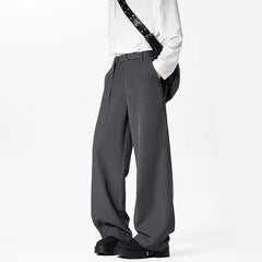 HEARUJOY - Grey Belt Suit Pants Men Fashion Society Mens Black Dress Pants Korean Loose Wide Leg Pants Mens Office Formal Trousers M-3XL