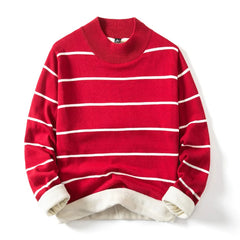 HEARUJOY - Fashion Pullover Navy Black Striped Knitted Sweater Men Women's Autumn Winter Round Neck Casual Korean Trend Cotton Clothing