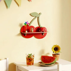 YICKYUE - Cherry Shaped Pine Wood Wall Shelf, Creative Floating Plant Organizer for Kids Room Living Room Home Aesthetic Decor