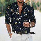 HEARUJOY - Loose Chest Pocket Men'S Button Down Shirt Casual Men'S Loose Lapel Geometric Print Long Sleeve Cuffs Button Camisas De Hombre