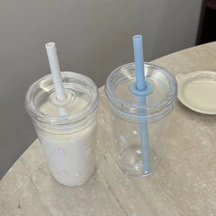 YICKYUE - Summer Stylish Clear Straw Cup Large Capacity with Silicone Lid & Wide Straw Portable New Design Transparent Drink Cup Daily Use