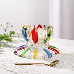 YICKYUE - European Style Light Luxury Dish with Petals Hand-painted Colorful Ice Cream Dessert Bowl Glass Cup Milk Oat Breakfast Dish Set