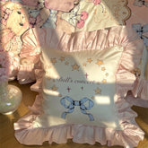 YICKYUE - Cute Girl Lace Pillow Cushion Cotton Detachable Cores Home Bedroom Decoration Bed Sofa Bow Letter Printed Pink Pillow 45cmx45cm