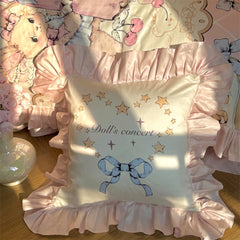 YICKYUE - Cute Girl Lace Pillow Cushion Cotton Detachable Cores Home Bedroom Decoration Bed Sofa Bow Letter Printed Pink Pillow 45cmx45cm