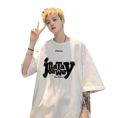 HEARUJOY - T Shirt Oversized Cotton For Men White 5XL Men's Letter Print T-shirts Male Casual Wear Summer Tee Shirts Unisex Big Size