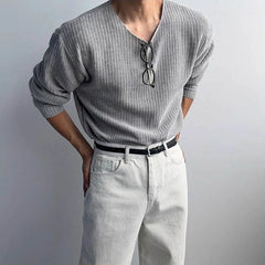 HEARUJOY - Autumn Men's Solid Color Knitted Long-Sleeved T-Shirt American Retro Fashion Trend Loose Street Casual Breathable Men's New Tops