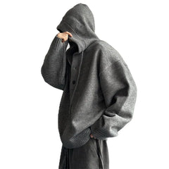 YICKYUE - Vintage Eur Size Polo Sweater Mens Knit Hoodie Autumn And Winter Long Sleeved Hooded Knitwear Streetwear Knitted Coat Clothing